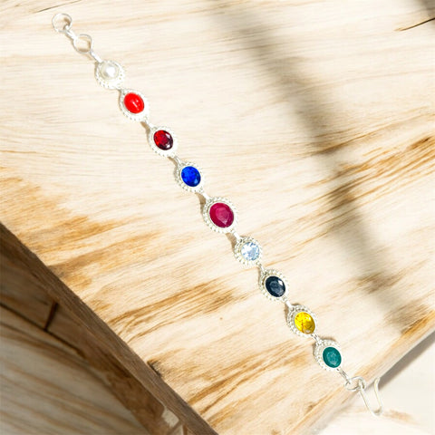 The Unique Navgrah Navratna Bracelet (White Metal) The Unique Navgrah Navratna Bracelet (White Metal)