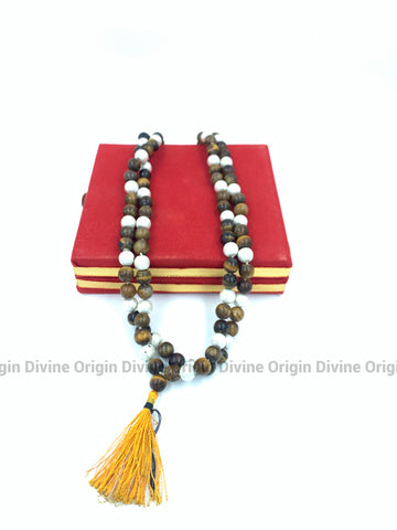 Tiger Eye Beats With White Magnate Beats Mala With Premium Pouch Tiger Eye Beats With White Magnate Beats Mala With Premium Pouch