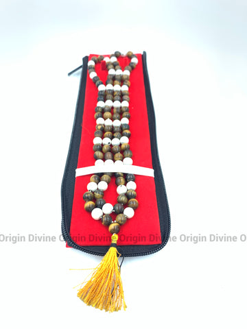 Tiger Eye Beats With White Magnate Beats Mala With Premium Pouch Tiger Eye Beats With White Magnate Beats Mala With Premium Pouch
