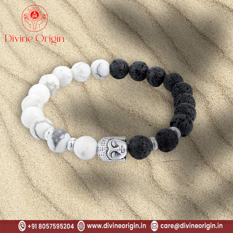 Black and White Crystal Buddha Beads Healing Yoga Bracelet Black and White Crystal Buddha Beads Healing Yoga Bracelet