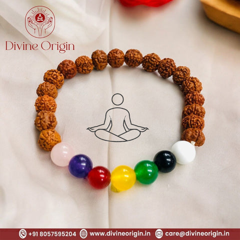 The Seven Chakra Yoga Bracelet With (Rudraksh Beads) The Seven Chakra Yoga Bracelet With (Rudraksh Beads)