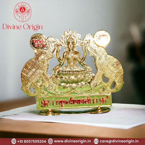 LAXMI JI with Elephant Yellow Metal Idol LAXMI JI with Elephant Yellow Metal Idol