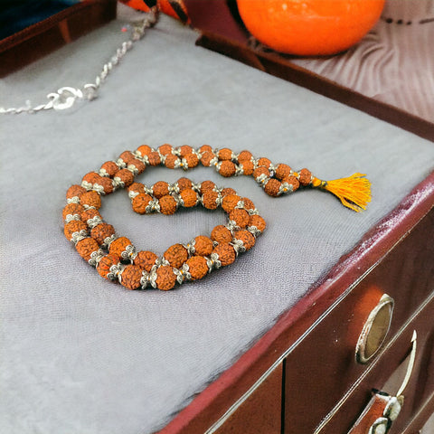 5 Mukhi Rudraksha Mala with Sliver Cap and Knotted Mala 5 Mukhi Rudraksha Mala with Sliver Cap and Knotted Mala