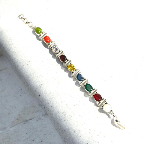The Navgrah Navratna Bracelet (White Metal) The Navgrah Navratna Bracelet (White Metal)
