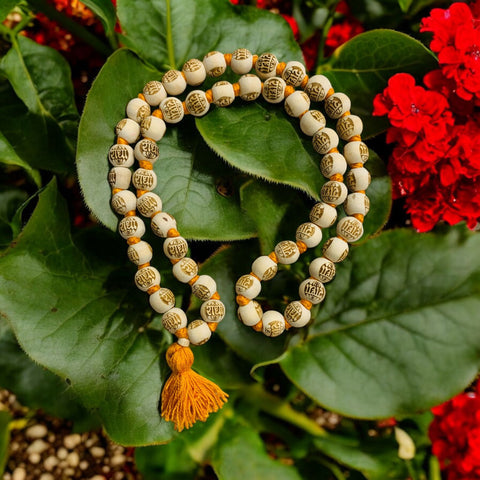 Shri Radha Naam Tulsi Mala 14MM 54 Beads Jaap Mala (knotted) Shri Radha Naam Tulsi Mala 14MM 54 Beads Jaap Mala (knotted)