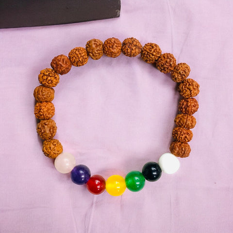 The Seven Chakra Yoga Bracelet With (Rudraksh Beads) The Seven Chakra Yoga Bracelet With (Rudraksh Beads)