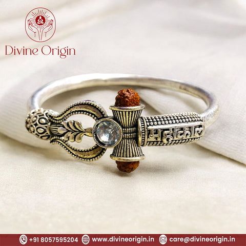 Silver Plated Shiv Trishul Shape Kada Silver Plated Shiv Trishul Shape Kada