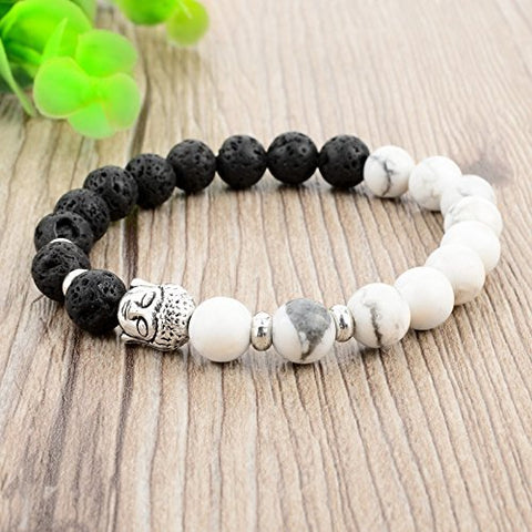 Black and White Crystal Buddha Beads Healing Yoga Bracelet Black and White Crystal Buddha Beads Healing Yoga Bracelet