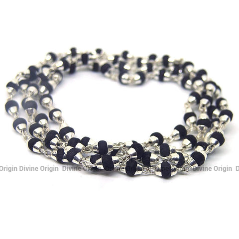 Silver Cap Black Tulsi Beads Mala