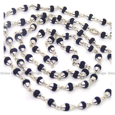 Silver Cap Black Tulsi Beads Mala