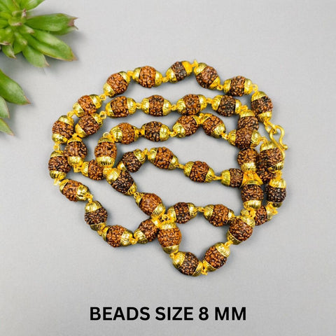 Five Faced Rudraksha Mala With Golden Cap (Beads Size 8.MM & 6.MM)