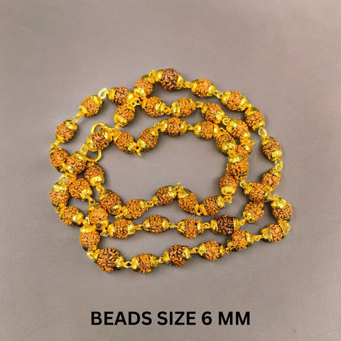 Five Faced Rudraksha Mala With Golden Cap (Beads Size 8.MM & 6.MM)