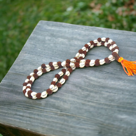 Natural Rudraksha & Pearl Mala 7 mm Beads