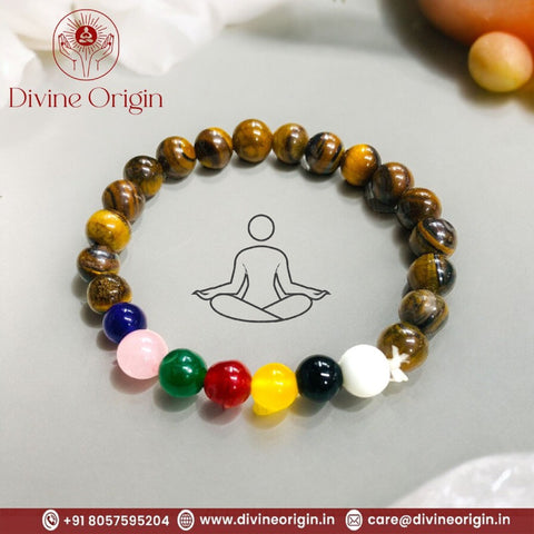 The Seven Chakra Yoga Bracelet With (Tiger Eye Beads)