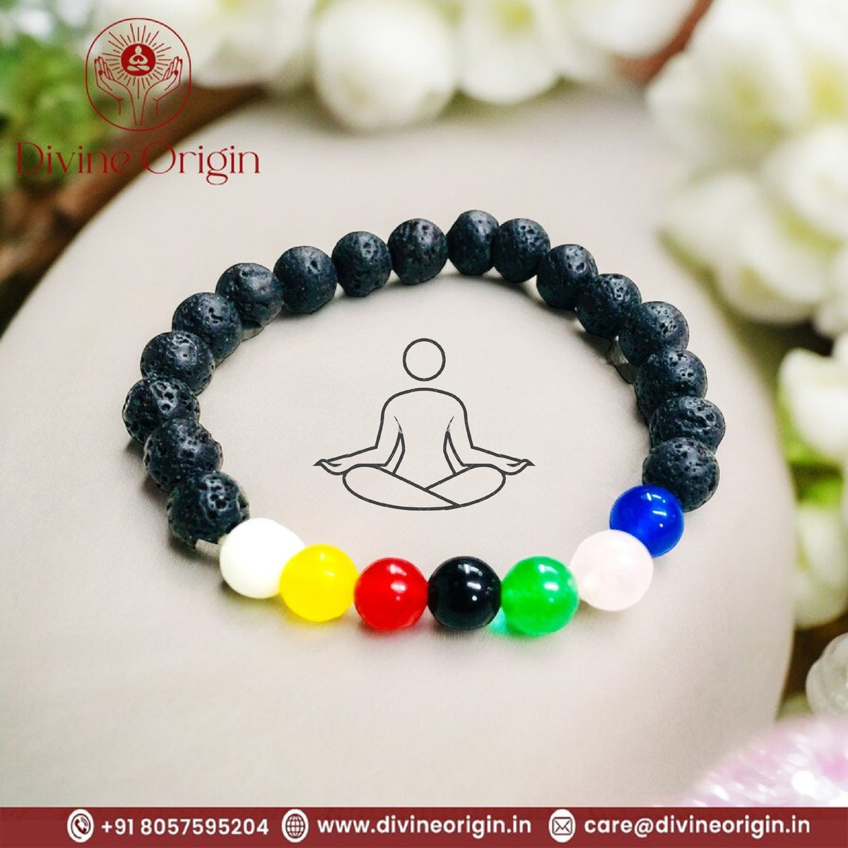 The Seven Chakra Yoga Bracelet With (Lava Beads)