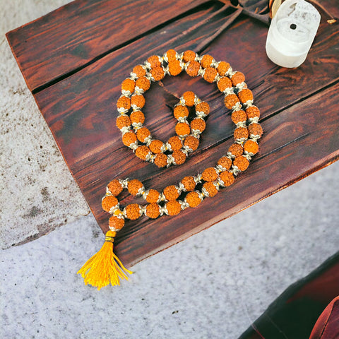 5 Mukhi Rudraksha Mala with Sliver Cap and Knotted Mala