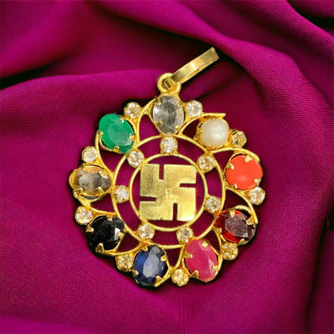 Swastik Golden Navratna pendant