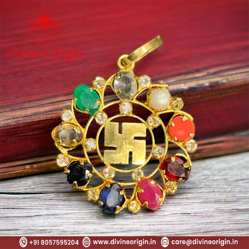 Swastik Golden Navratna pendant