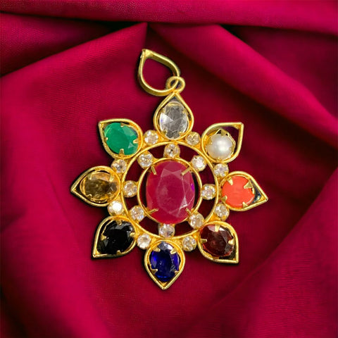 Navratna Golden Pendant In Designer Unique Looks