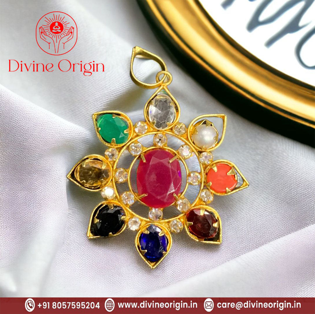 Navratna Golden Pendant In Designer Unique Looks