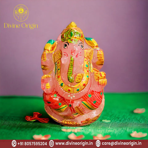 Ganesha Idol In Rose Quartz