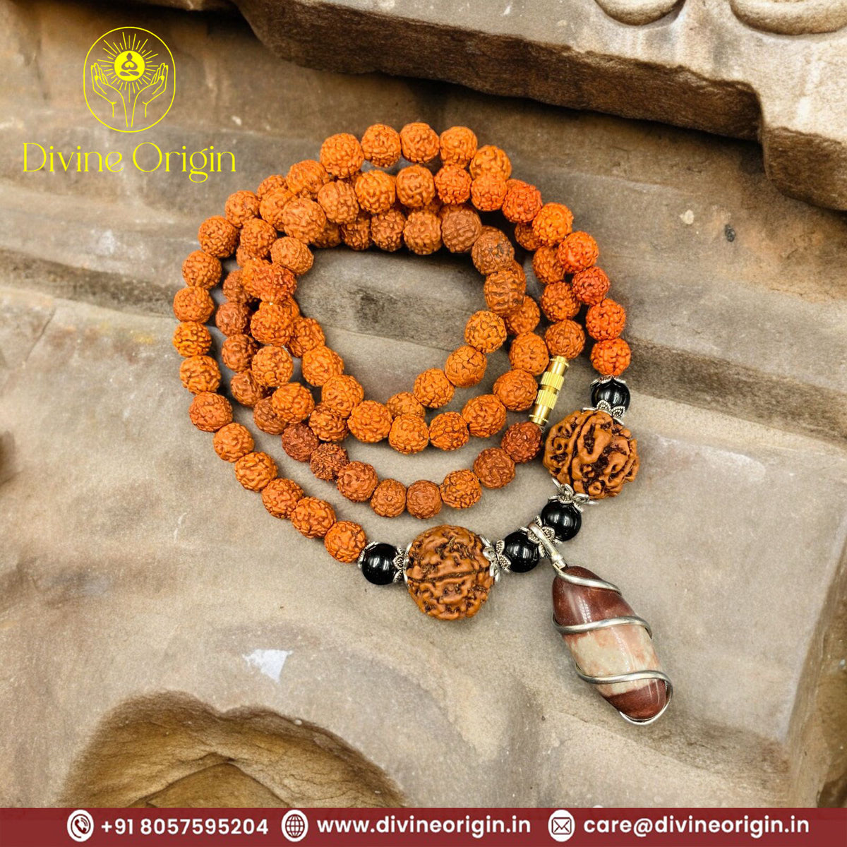 The Five Faced Rudraksha Mala With Narmadeshwar Pendent