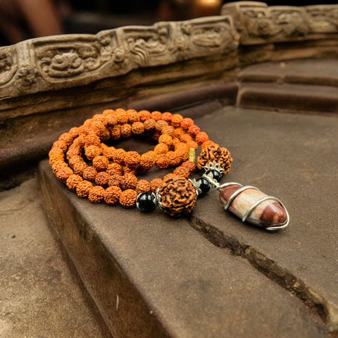 The Five Faced Rudraksha Mala With Narmadeshwar Pendent