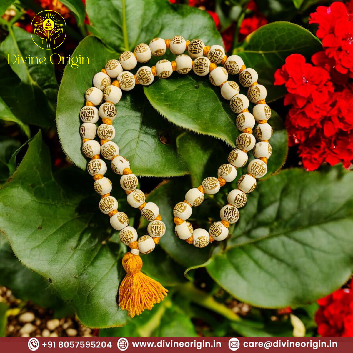 Shri Radha Naam Tulsi Mala 14MM 54 Beads Jaap Mala (knotted)