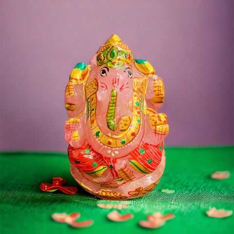 Ganesha Idol In Rose Quartz