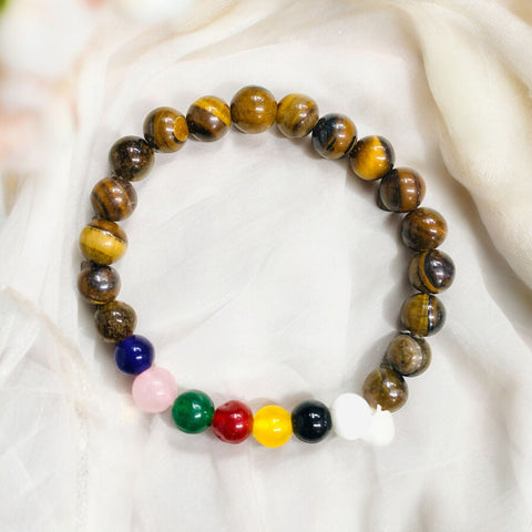 The Seven Chakra Yoga Bracelet With (Tiger Eye Beads)