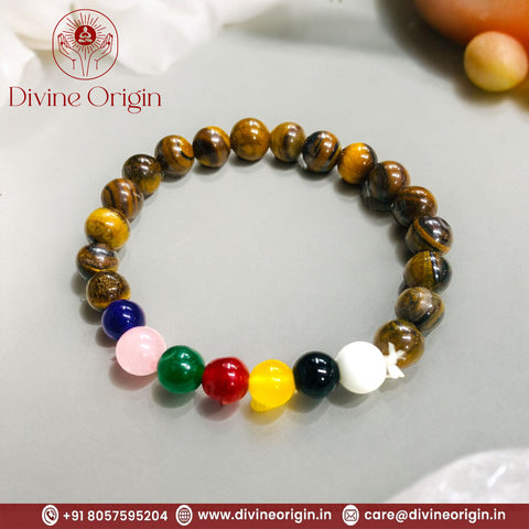 The Seven Chakra Yoga Bracelet With (Tiger Eye Beads)