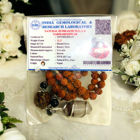 The Five Faced Rudraksha Mala With Narmadeshwar Pendent