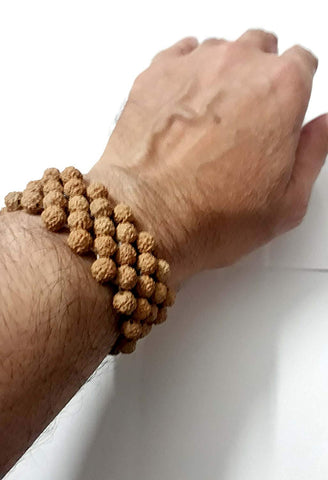 Brown Wooden Stretchable 5 Mukhi Rudraksha Beads Bracelet